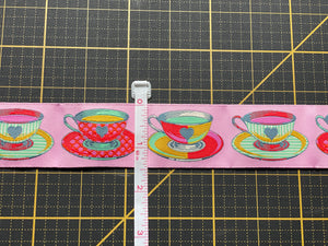 Wide Tea Time Pink, 1 1/2" Jacquard Ribbon from Tula Pink's Curiouser and Curiouser collection