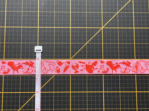 Down the Rabbit Hole Pink, 7/8" wide Jacquard Ribbon from Tula Pink's Curiouser and Curiouser collection