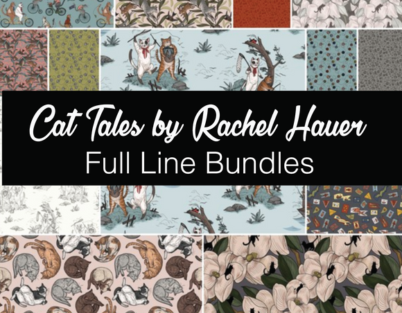 Fat Quarter, Half Yard, and Full Yard Bundles of Cat Tales by Rachel Hauer for Freespirit Fabrics