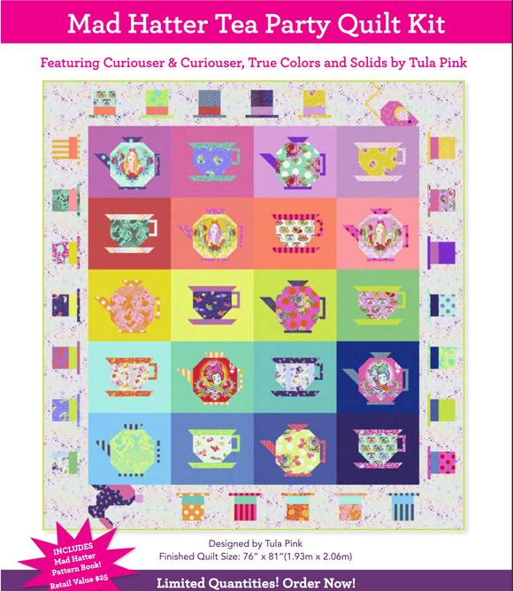 Mad Hatter Tea Party Quilt Kit with Linework and True Colors by Tula Pink