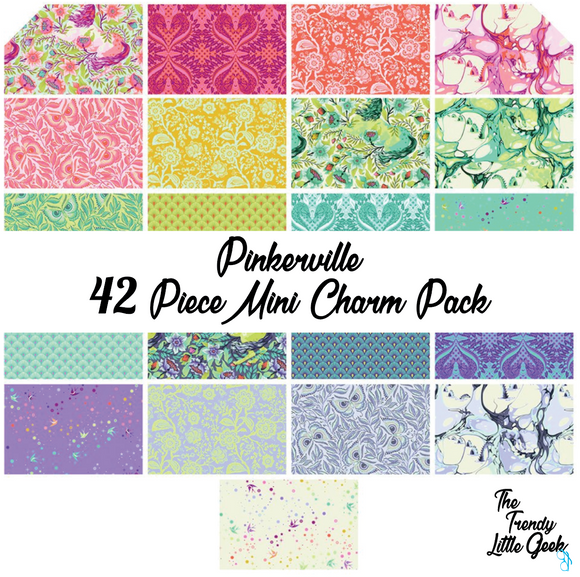 Pinkerville by Tula Pink Mini Charm Pack, 42 Pieces, 2 each of 21 prints