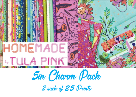 HomeMade by Tula Pink Charm Pack, 50 Pieces, 2 each of 25 prints