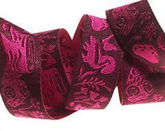 Woodland Animal, Burgundy and Pink - 5/8in Jacquard Ribbon, from Moonshine by Tula Pink for Renaissance Ribbons